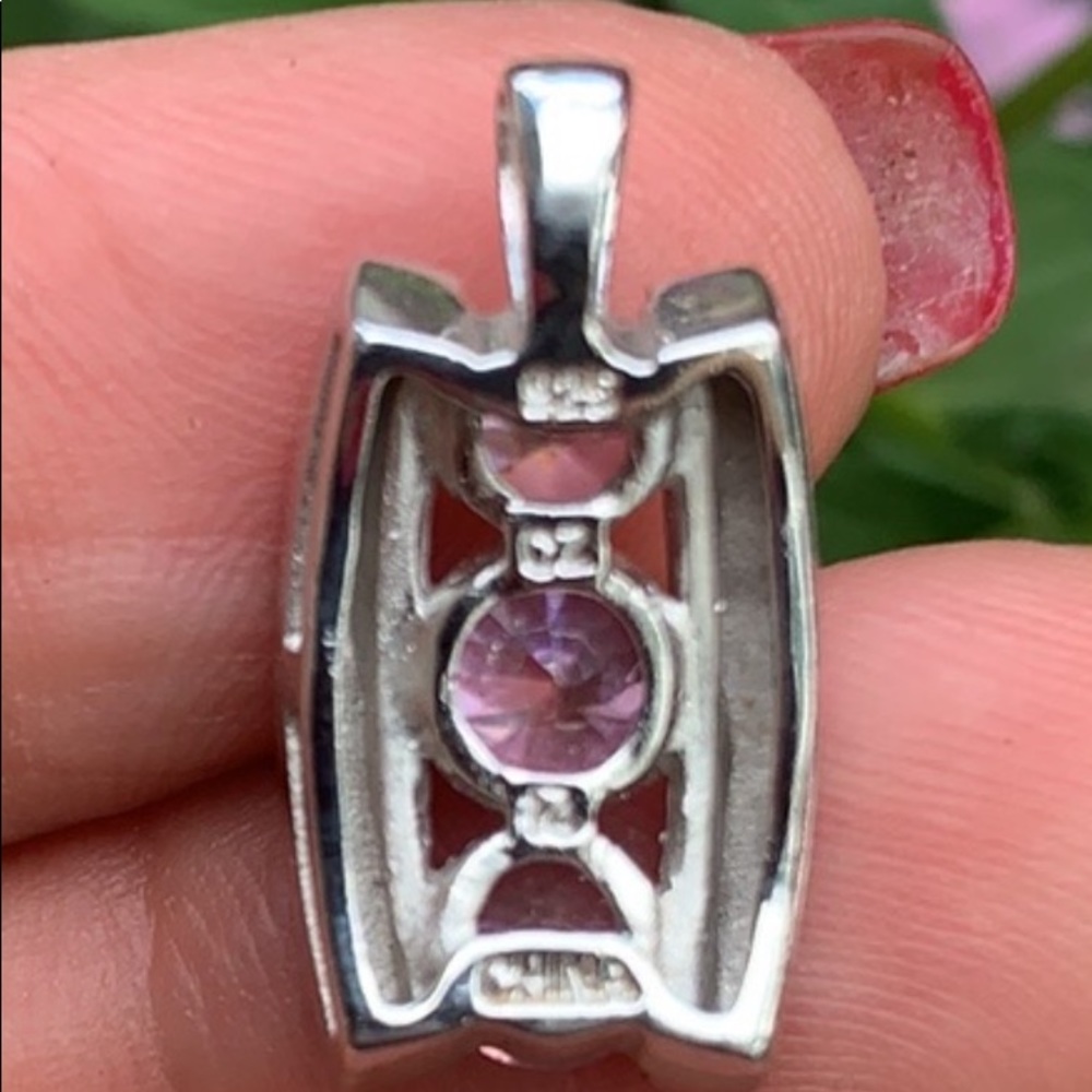 Sterling Silver Pink Cubic Zirconia Small Pendant - Picture 10 of 16